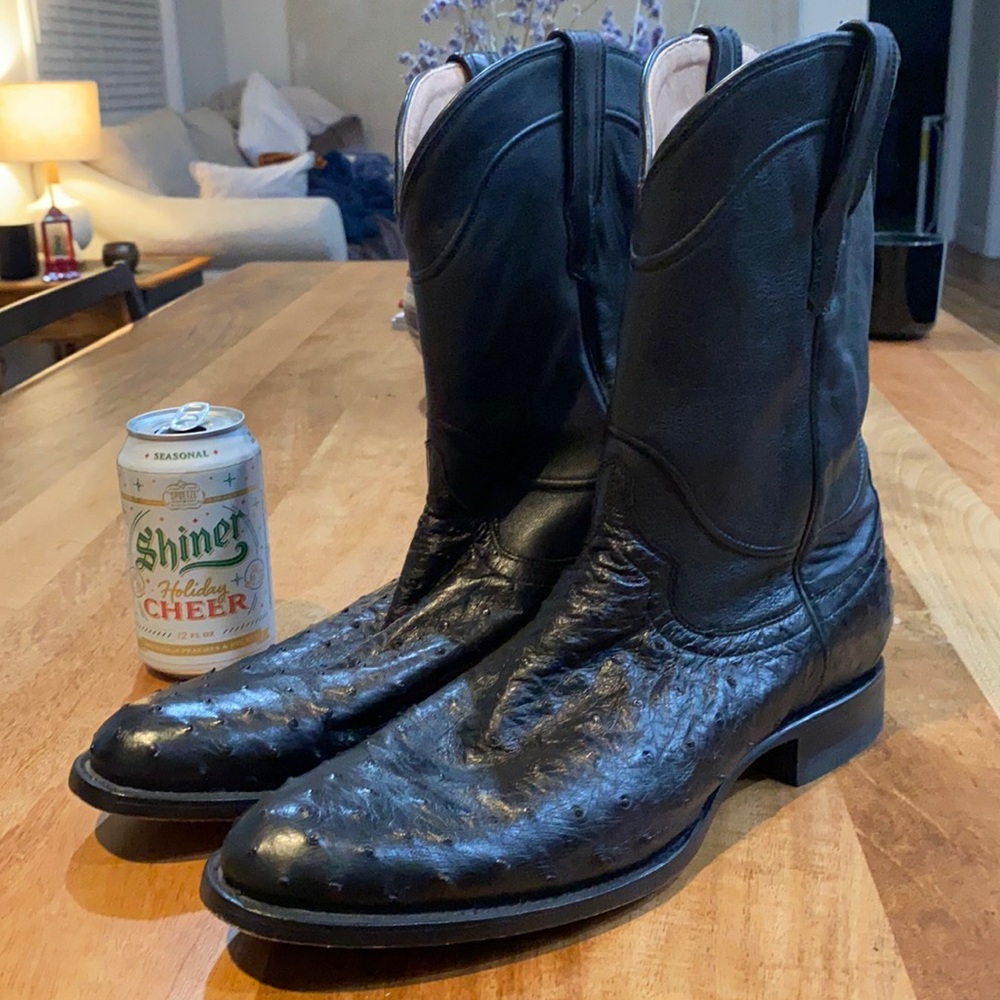 Tecovas “The Duke” Full Ostrich Quill Boots - Midnight (black)